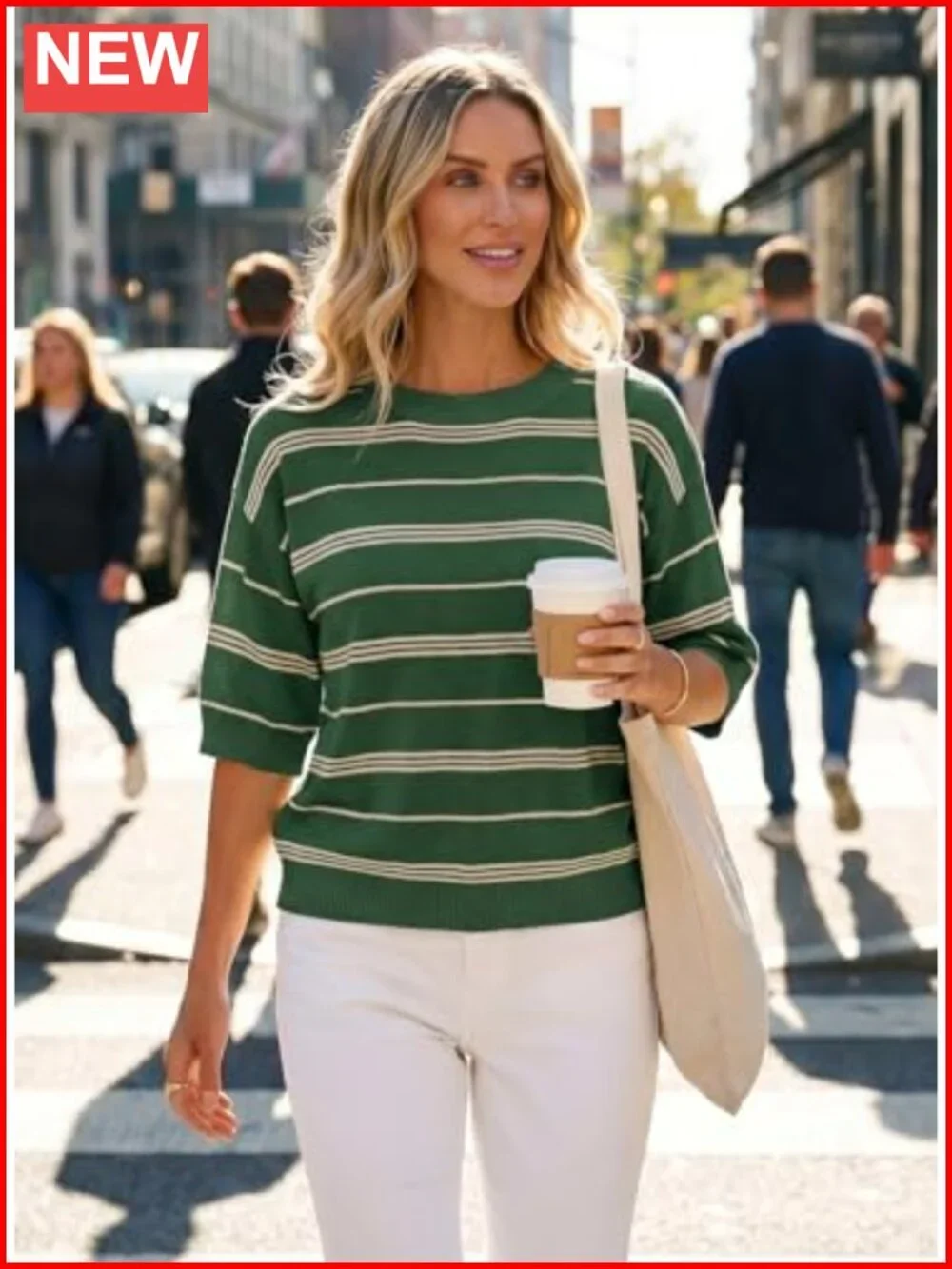 Oversized 3/4 Sleeve Striped Lightweight Knit Sweater Pullover